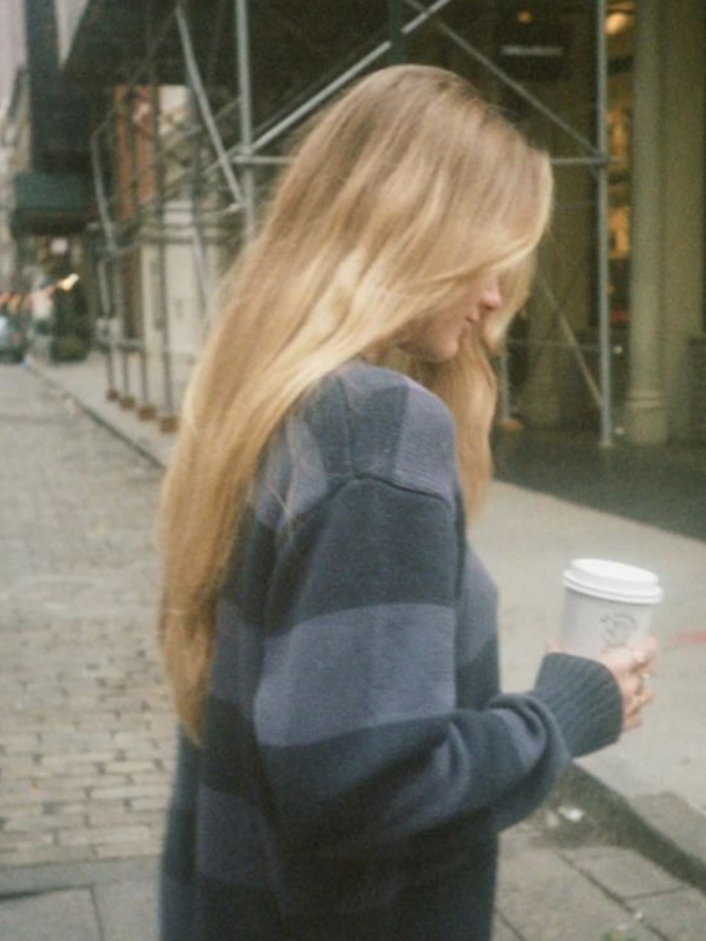 Brandy Melville Brianna Navy Blue Striped Crewneck Sweater